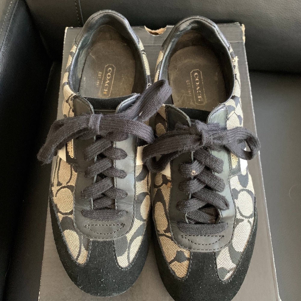 Coach Embossed Woman Sneakers In Black Grey And Silver Size 5.5